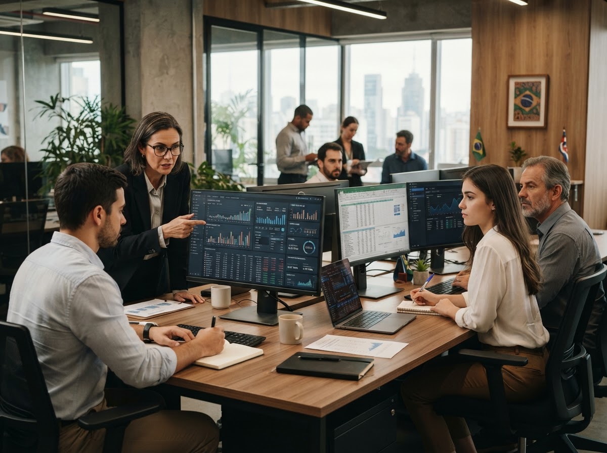 Ancorézio Trade — equipe de análise de dados revisando modelos preditivos